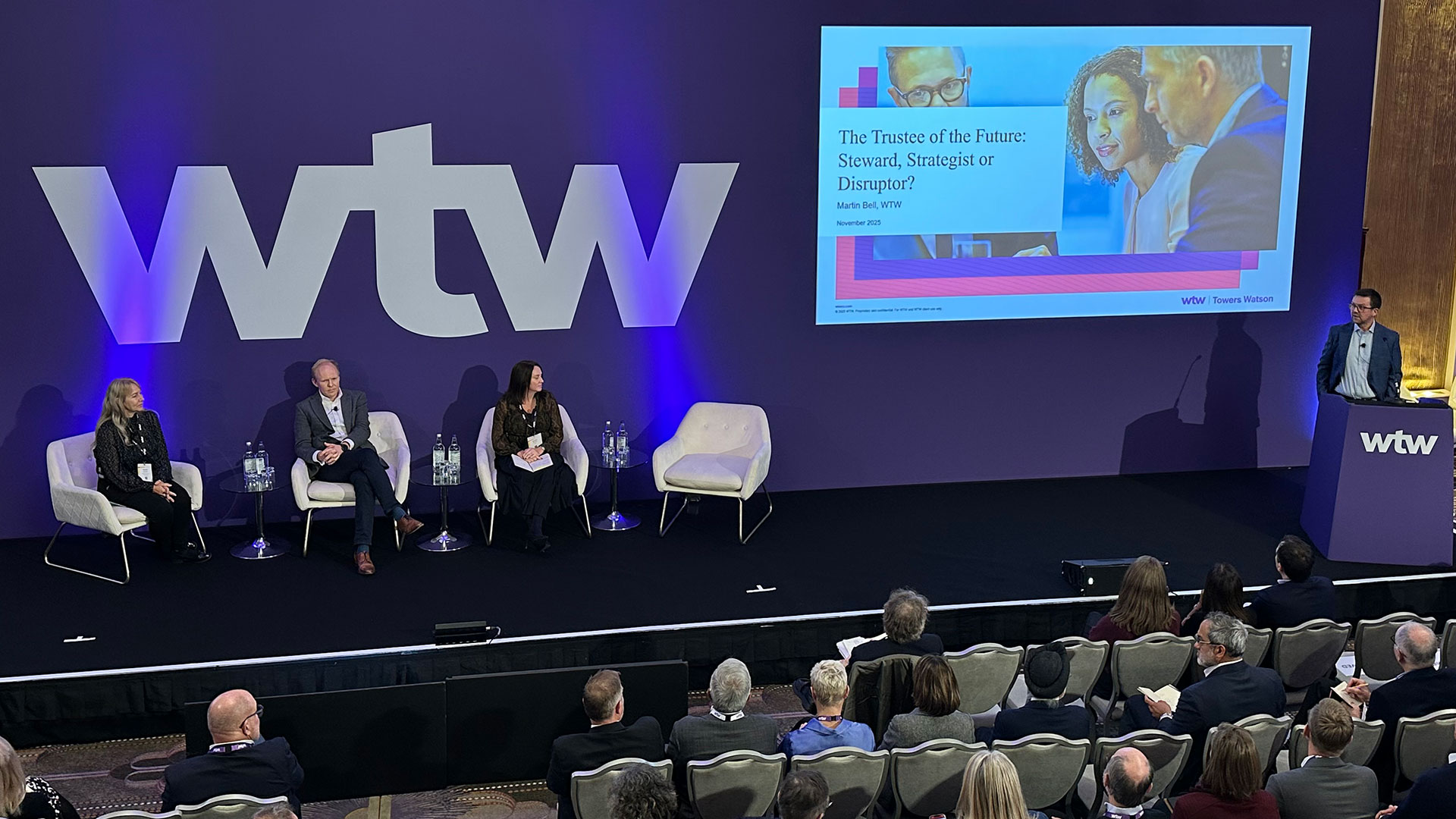 Martin Bell, Duncan Willsher (Vidett), Kerrie Rowland (GE Aerospace), Nicole Mullock (IGG) discuss The Trustee of the Future: Steward, strategist, or disruptor?