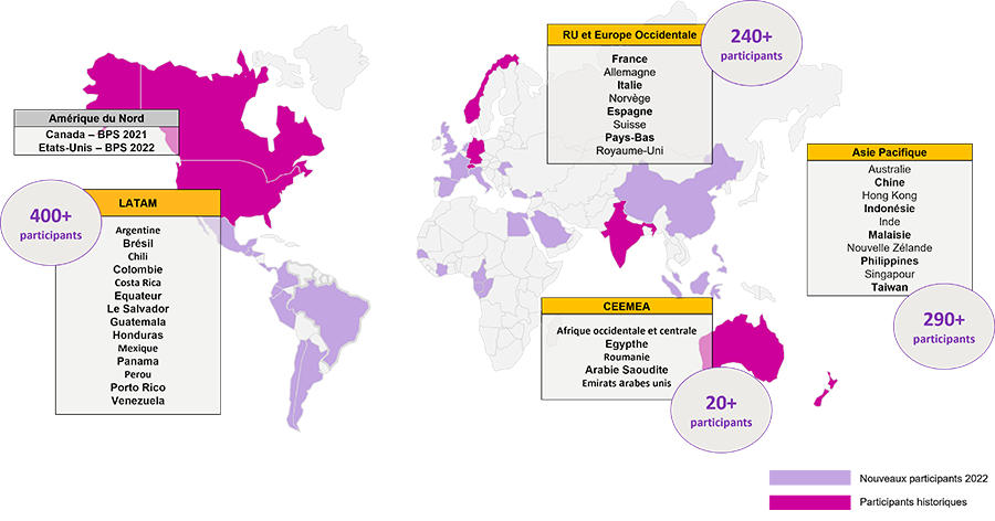 La cartographie des répondants monde à cette même enquête comprends les pays suivants :