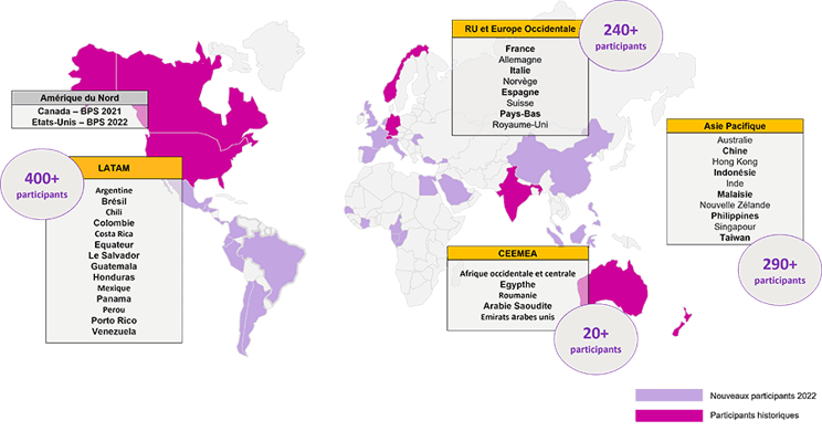 La cartographie des répondants monde à cette même enquête comprends les pays suivants :