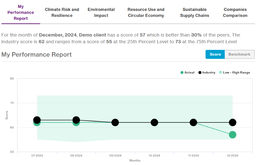 A visual of the ESG Clarified tool with demo client data