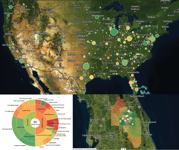 A screenshot of Scout Health Care Quality showing a map highlighting COE inputs and the Quantros score.
