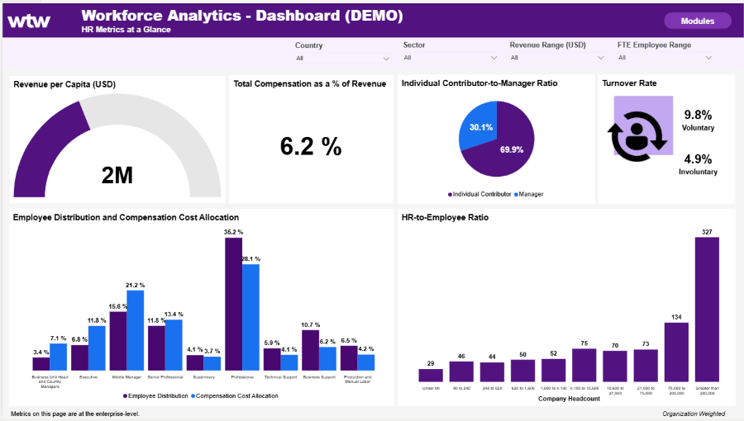 A screen shot of the Workforce Analytics Dashboard